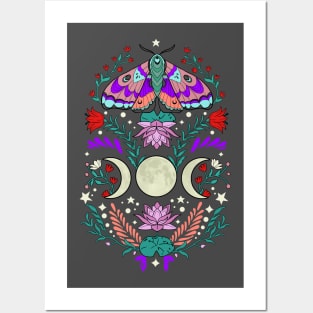 Moth, Triple Moon, Flowers and Stars Posters and Art